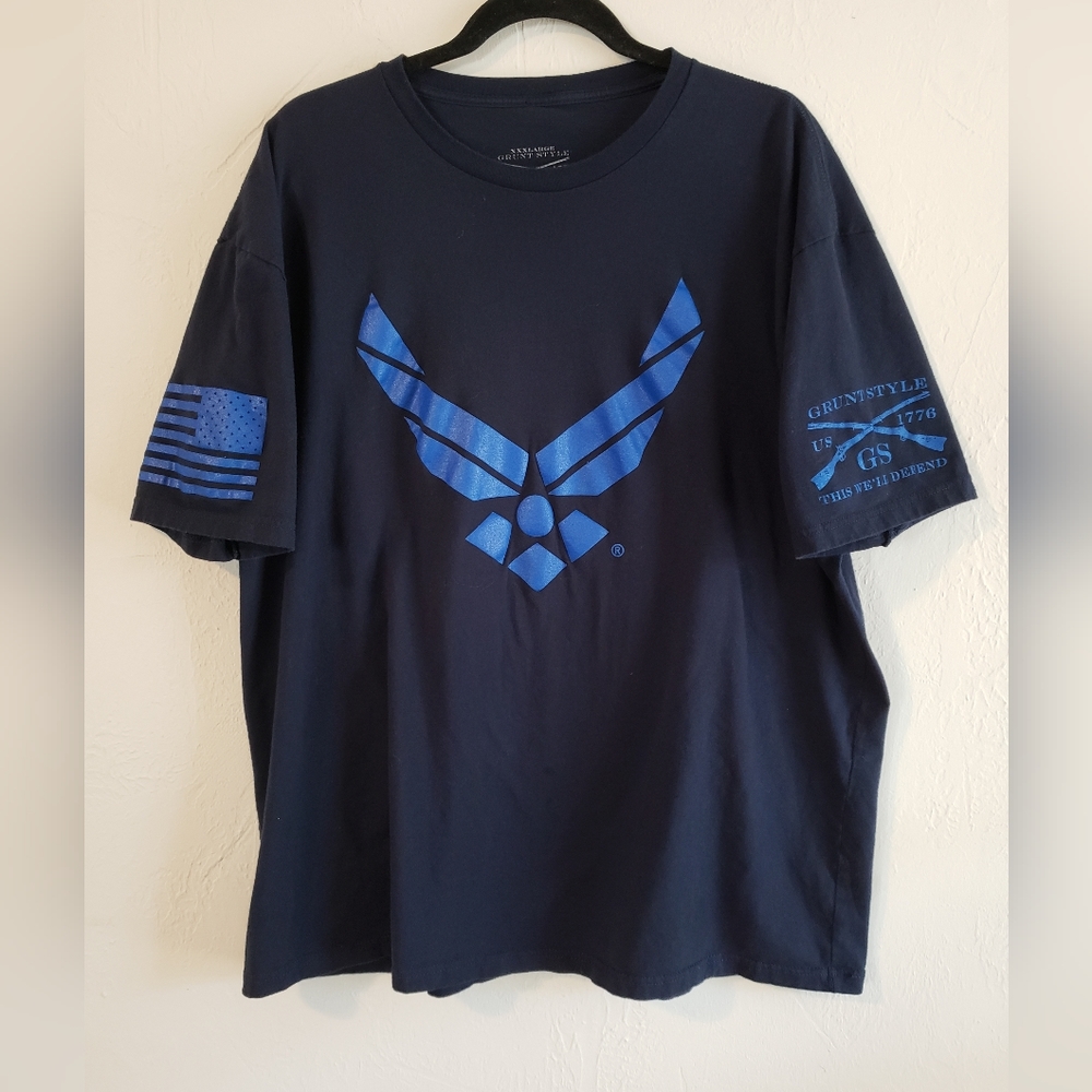 Grunt Style men's 100% cotton  black tee w/blue Airforce decal, sz 3XL